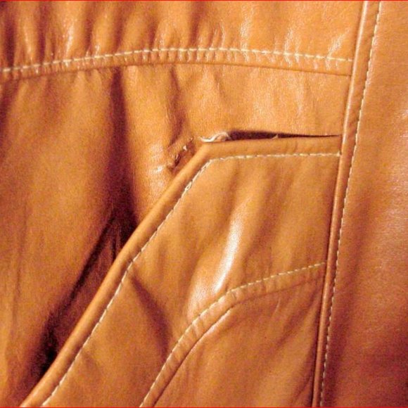 Vtg 70's Sears Leather Shop Fuzzy Lined Button Brown Leather Jacket Sz 44 Tall - Picture 4 of 8
